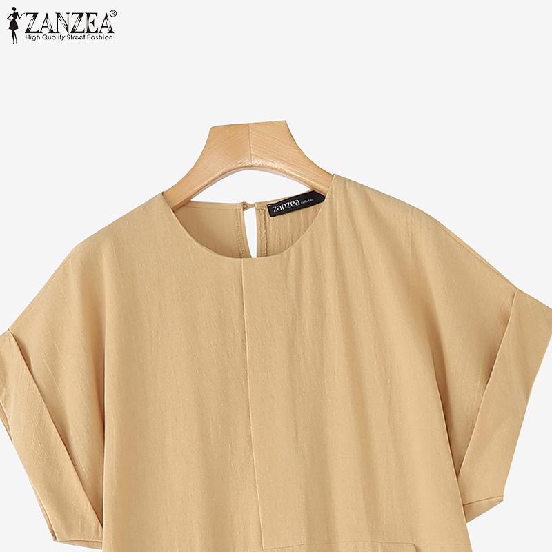 ZANZEA Vintage Women Round Neck Batwing Sleeve Baggy Pleated Casual Long Dress