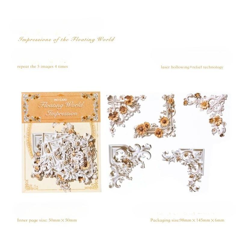 20pcs Vintage Corner Stickers European Style Flower Lace Hollow Materials Scrapbooking Deco Junk Journal Stationery Supplies