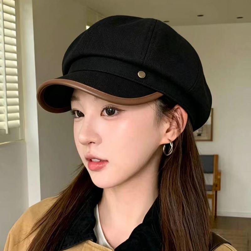 Retro washed denim beret women's autumn and winter versatile face small octagonal hat casual big head circumference newsboy painter hat