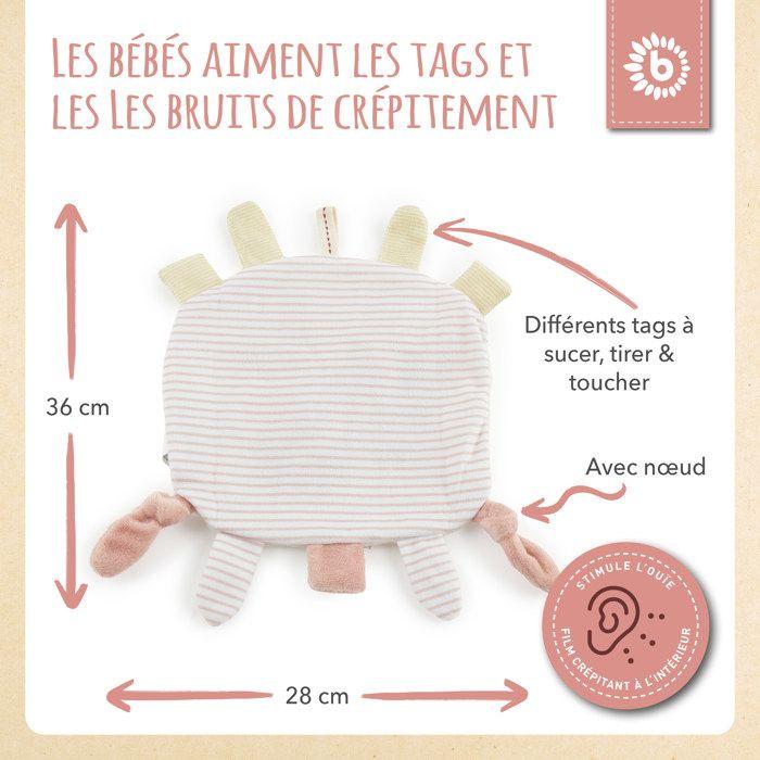 Bieco doudou cerf - doudou pour bébé avec effet froissé - jouet de préhension pour bébé doudou avec jouet à saisir doudou bebe