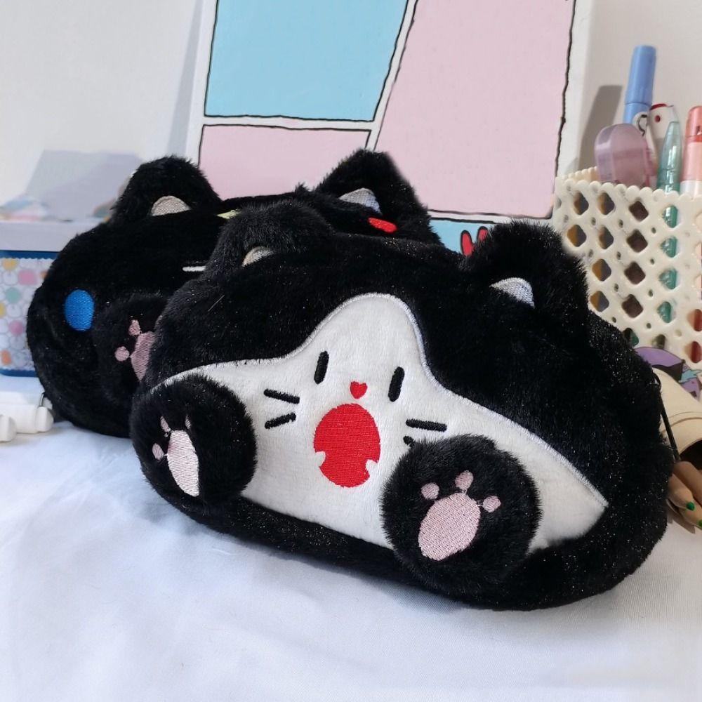 Zabawny Kot Kreskówka Piórnik Kawaii Duża Pojemność Torba do Przechowywania Artykułów Papierniczych Uroczy Puszysty Kot Nadrukowany Piórnik Do Użytku Studenckiego