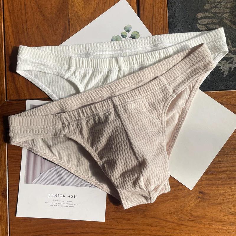 1PC Cotton Tanga Breathable Men's Panties Elastic Underwear Solid Color Low Waist Briefs Waistband Mens