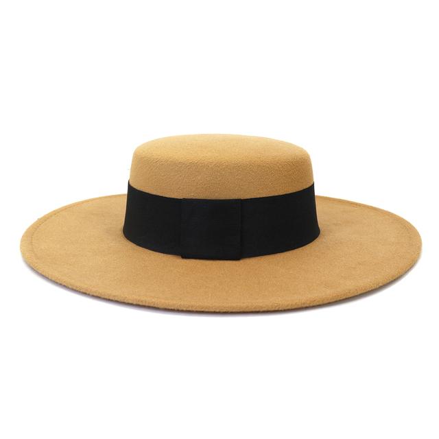 French Women's Hat Big Wide Brim 10CM Fedora Hat Winter Wool Derby Wedding Jazz Hats Flat Top Felt Hat