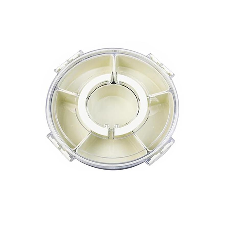 

Вращающаяся подставка для овощей с ручкой, Разделенный сервировочный поднос, Сервировочный поднос с крышкой, Портативный вращающийся поднос для закусок, Прозрачный органайзер для хранения в холодильнике