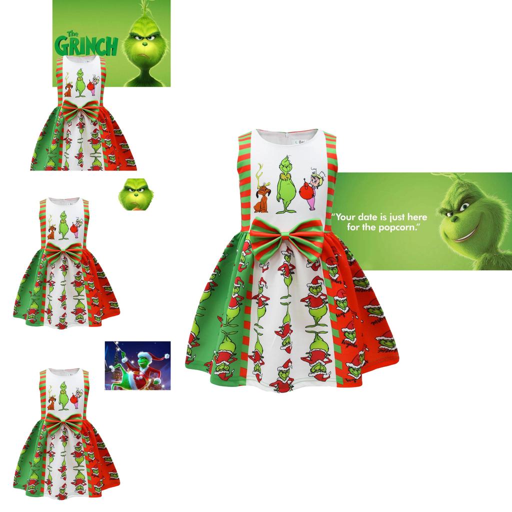 Grinch Halloween Sleeveless Dress For Kids Soft And Comfortable Polyester Material