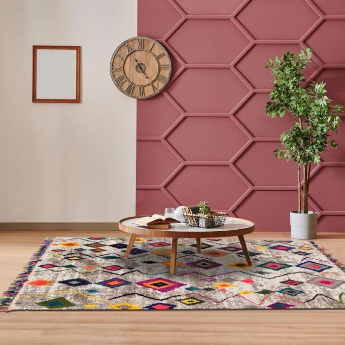 Tapis berbère style - 60x110 cm - ESSARO Gris - Polypropylène - UN AMOUR DE TAPIS