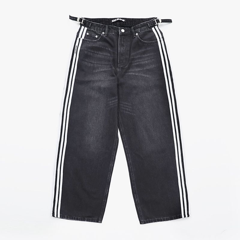 South Korea Badblood American Retro Denim Children's Sports Niche Style Washed and Worn Straight-leg Casual Pants Tide