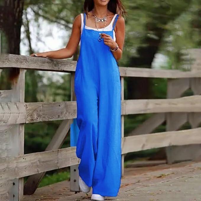 Mono recto con tirantes de algodón y lino para mujer, peto holgado con tirantes de Color sólido a la moda, con bolsillo de ocio, para verano