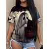 Moda Donna Girocollo Manica Corta Stampa Colore 3D Casual T-shirt Casual a Manica Corta Girocollo