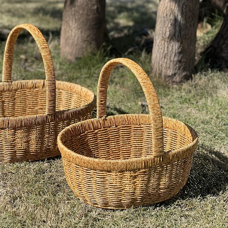 Japanese-Style Handwoven Shopping Basket, Imitation Rattan, Large Picnic Basket, Handmade Fruit Basket, Egg Basket