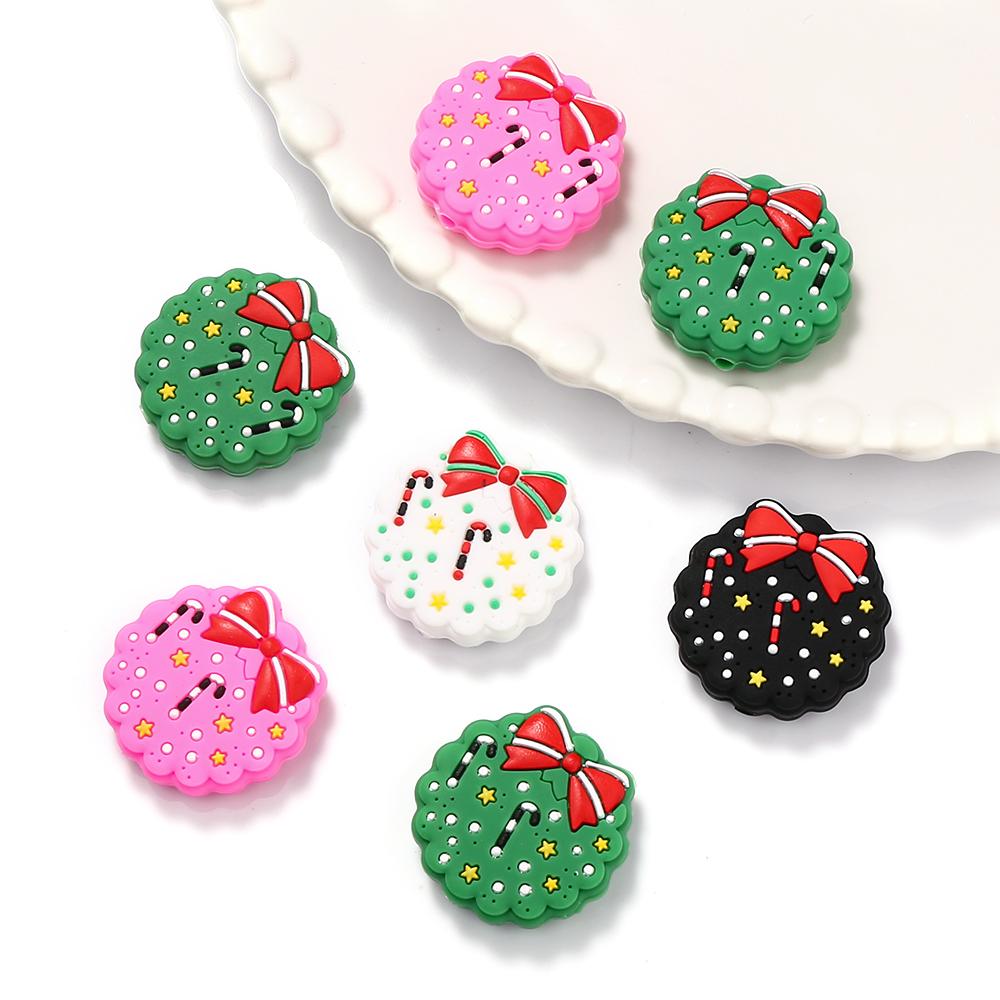 10 Stück Neue Weihnachts-Baby-Silikon-Beißringe Perlen Lebensmittelqualität DIY Armband Baby-Schnullerkette Zahnungs-Kauspielzeug Zubehör