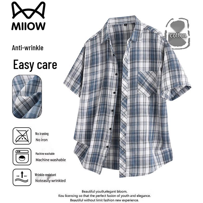 MiiOW Men s Short Sleeve Plaid Shirt 2XL