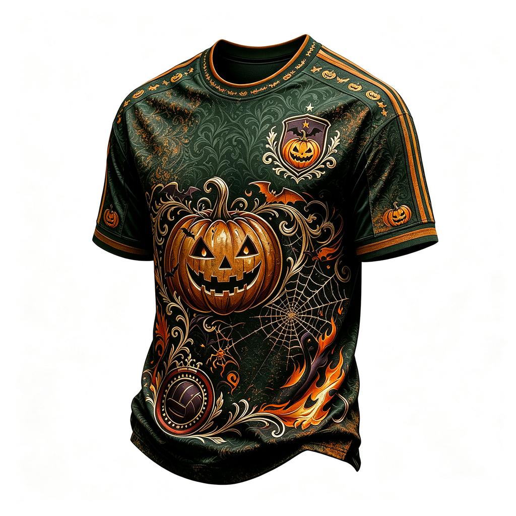 Men's Halloween Print Short Sleeve T-Shirt Neck Tee for Casual Daily Wear