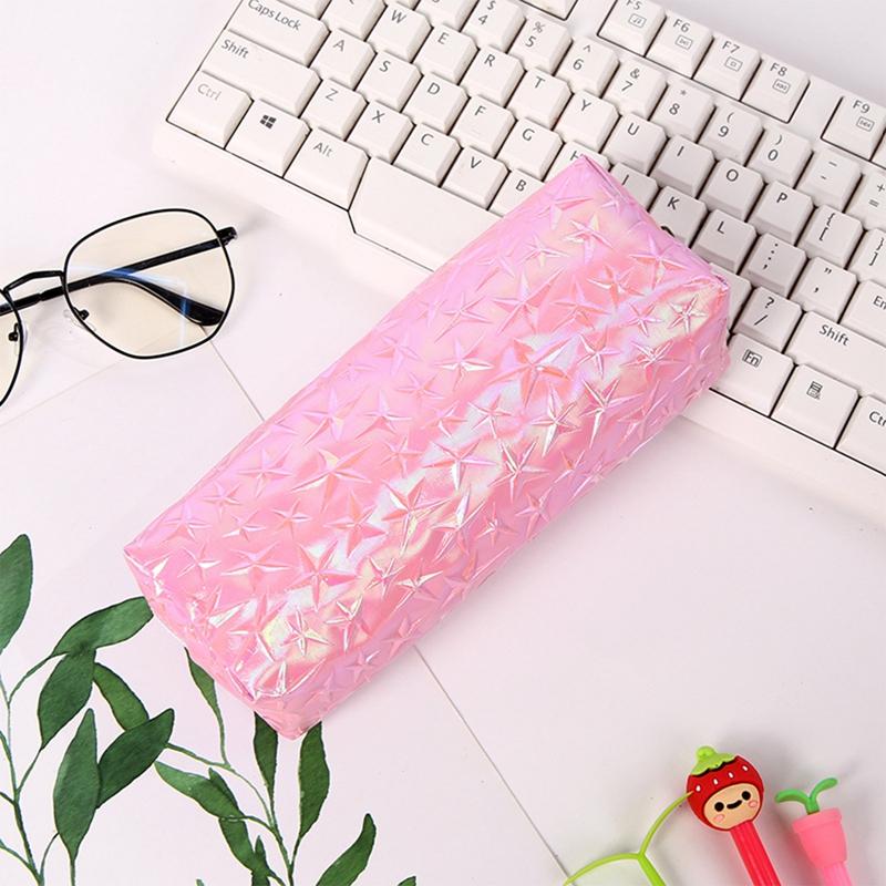 Cute Kawaii Laser 3D Star Pencil Case High Capacity Pen Bags Cute Pencil Bags For Girls Gift School Supplies Korean Stationery