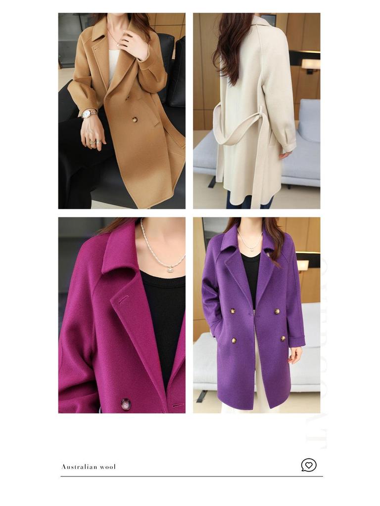 Women's Plus Size Double-Breasted Wool Overcoat with Suit Collar