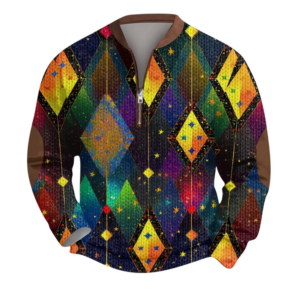 Pánský vánoční svetr Mikiny na zip Vintage pletený Grafická mikina Karnevalový Stojáček Pulovr