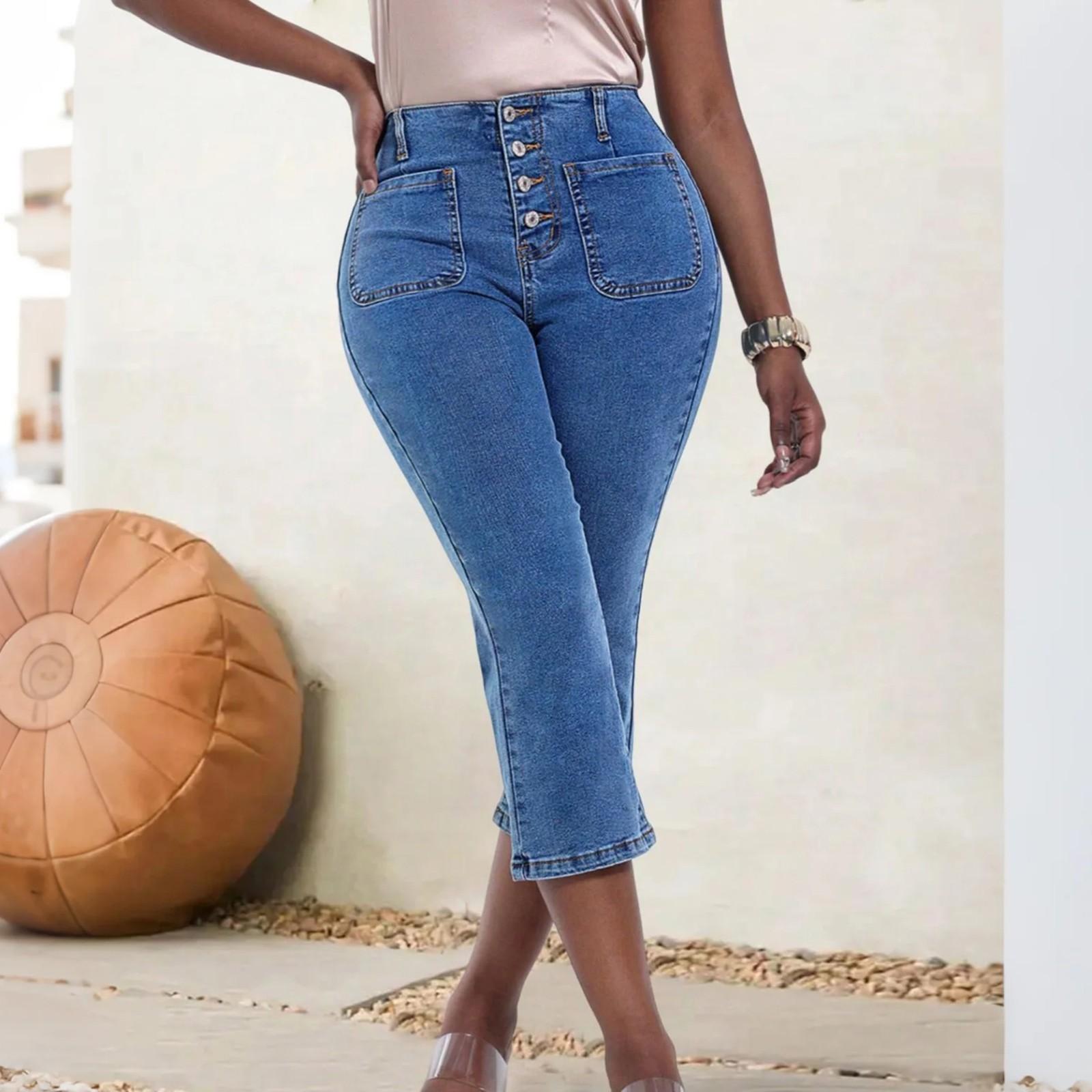 

Women s High Waist Washed Women s Jeans Fashionable Versatile Straight Leg Pants L синий