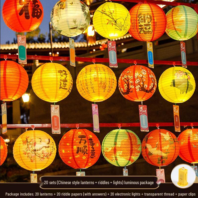 Mid-Autumn Festival National Day Luminous Paper Lanterns: Decorative Chinese Palace Lanterns with Riddles