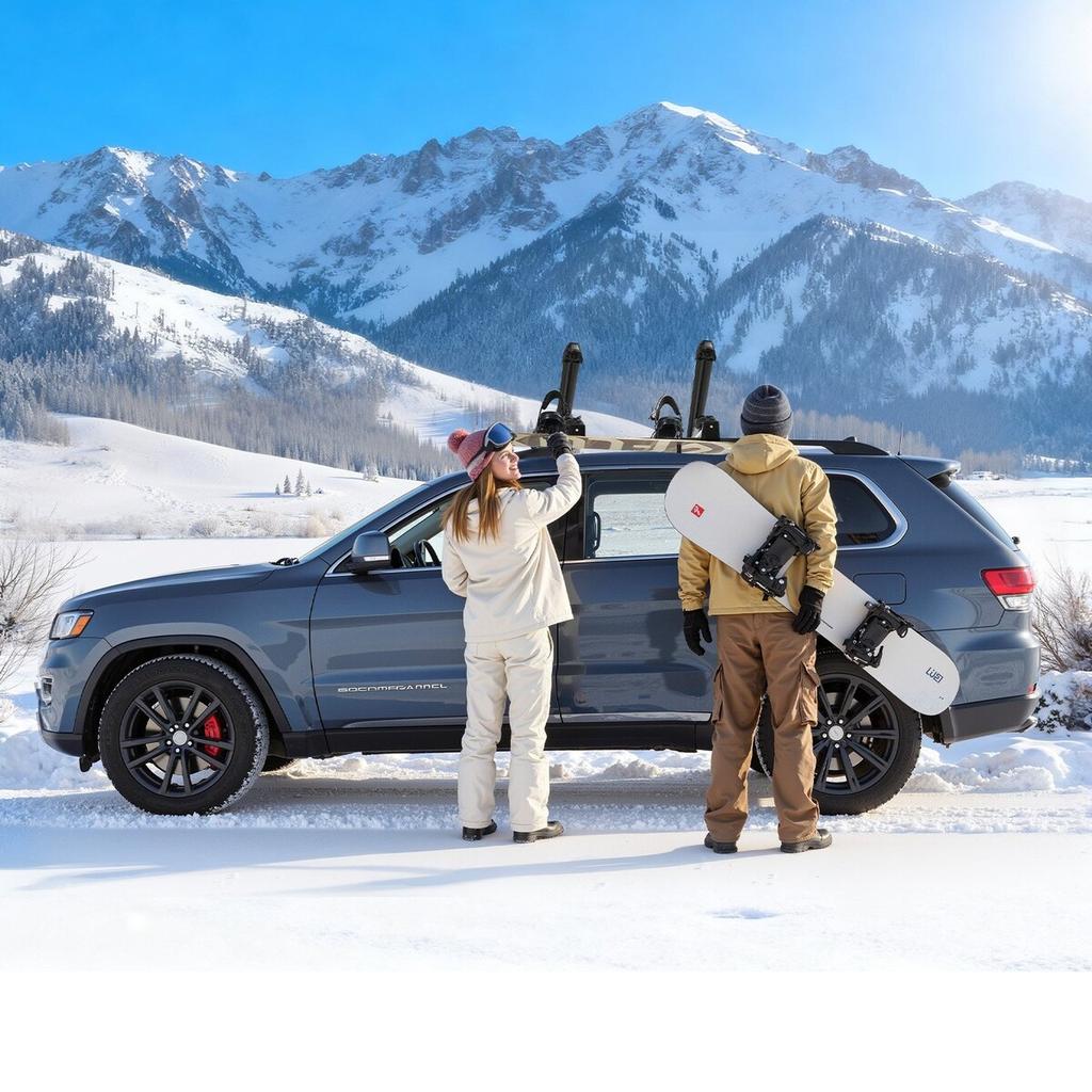 Ski & Snowboard Roof Rack, Carry up to 6 Pairs of Skis or 4 Snowboards, 2 PCS Aluminum Universal Car Roof Rack with Lock & Rubber Padding, Carrier for