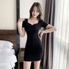 Women's Low Chest Square Neck Sexy Dress Spice Girl Pleated Short Skirt Tight Hip Skirt
