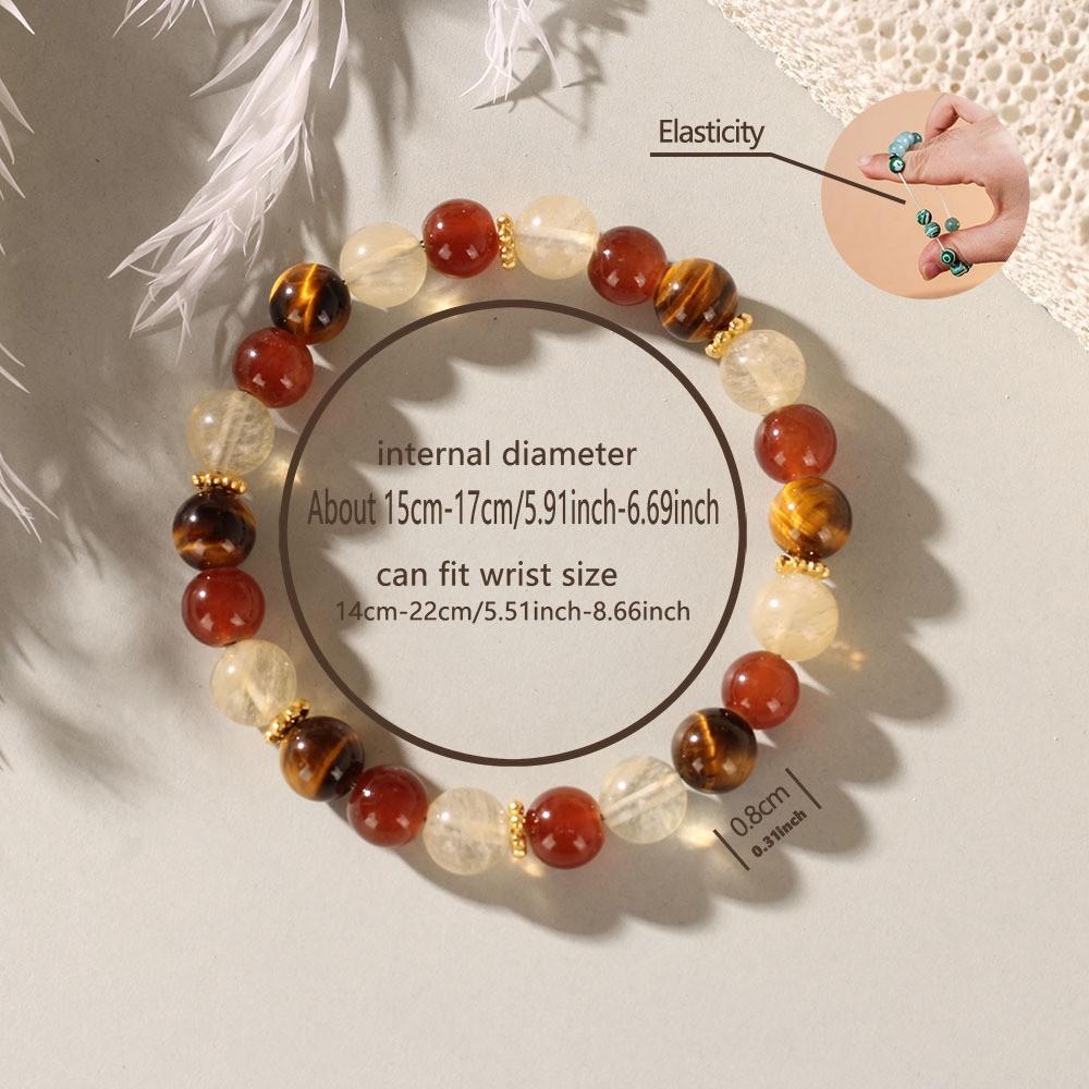 Festive Gifts Red Agate And Citrine Beaded Bracelet With Gold Accents Warm Fashion Jewelry Daily Wear Simple Versatile Accessory