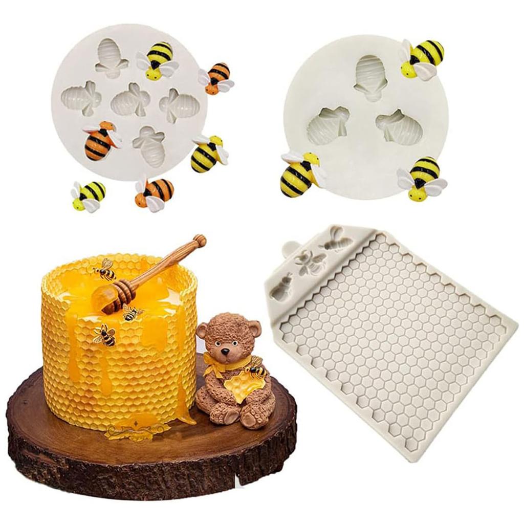 3 ks Silikonové formy včelí plástve pro DIY dort, fondán, sušenky, cukrový pudink, čokoládu, tvrdé bonbóny, dezertní dekorace