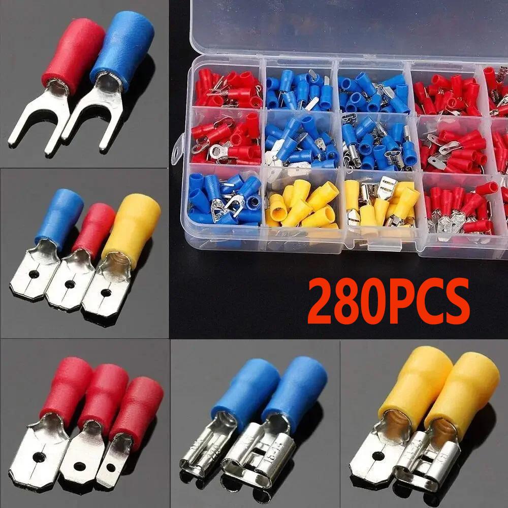 280pcs Electrical Tube Insulated Terminal Crimp Terminals Red Blue Yellow Durable Wire CableConnector Terminal Connectors
