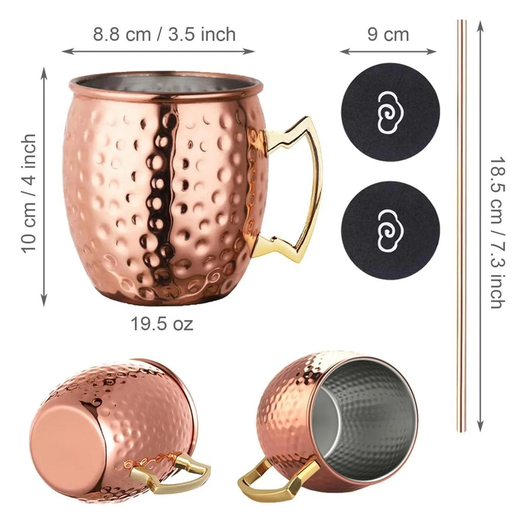 Moscow Mule Mug Coffee Cup Bar Drinkware Champagne Cup Cocktail Wine Cup Stainless Steel Hammered Copper Plated Beer Cup