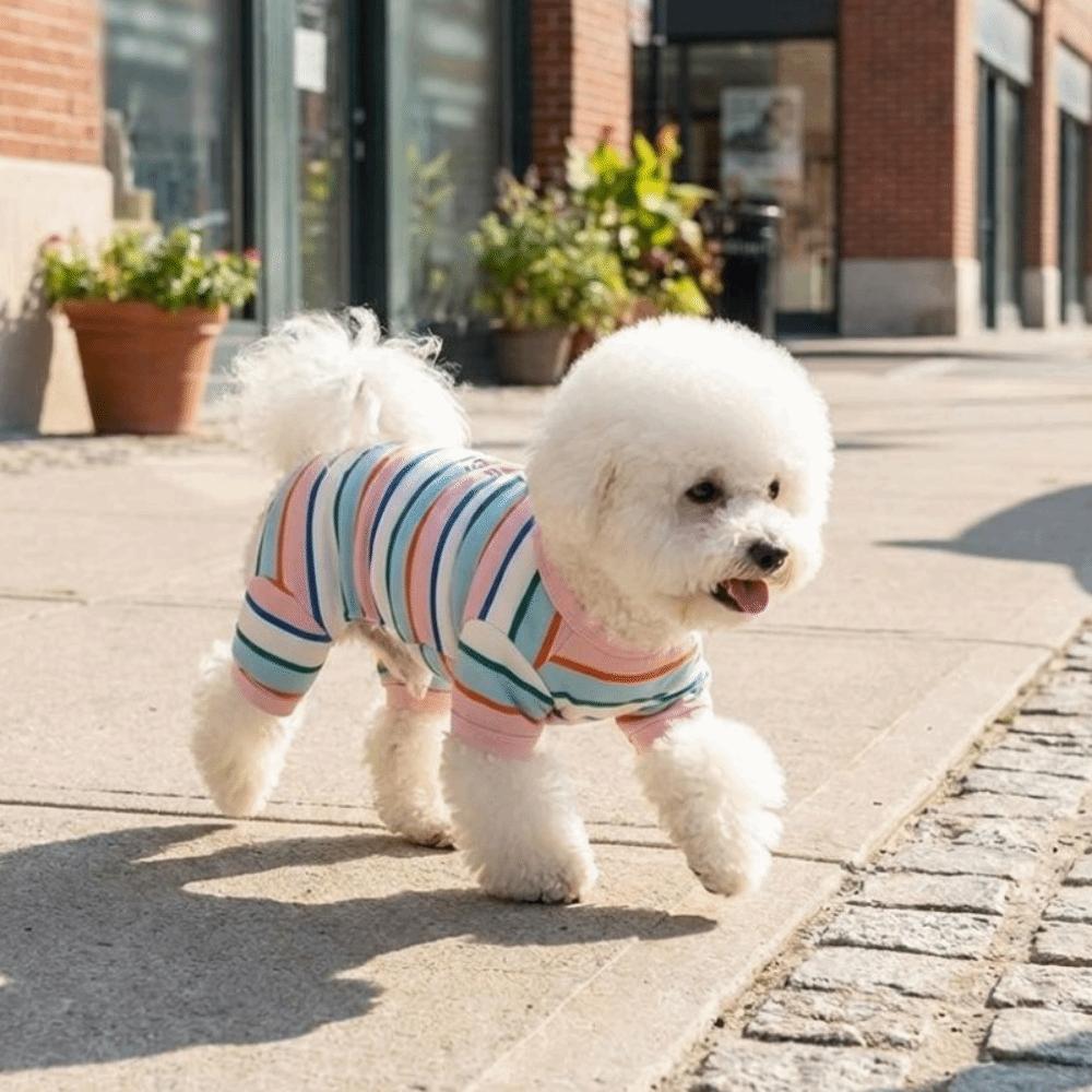 Elastic Colorful Striped Dog Jumpsuits Cotton Puppy Rompers Dog Four Legged Clothes Cats Dogs