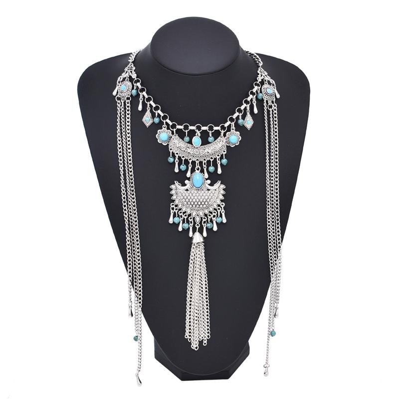 Vintage Long Tassel Women Necklace Bohemian Ethnic Bell Pendant Statement Chains Choker Gypsy Female Accessories