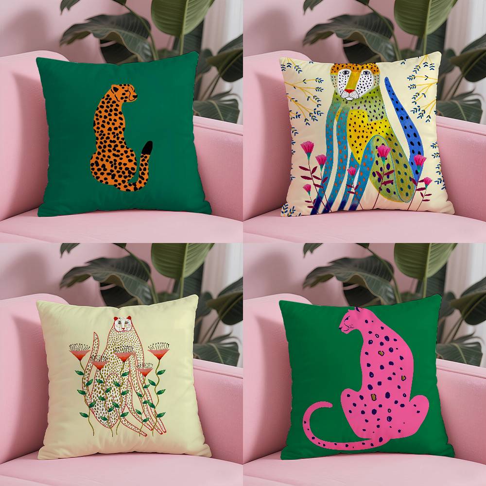 Geometric Animal Leopard Pattern Pillow Case Anti-dustmite Pillowcase Invisible Zipper Silky Short Plush Sofa Cushion Cover