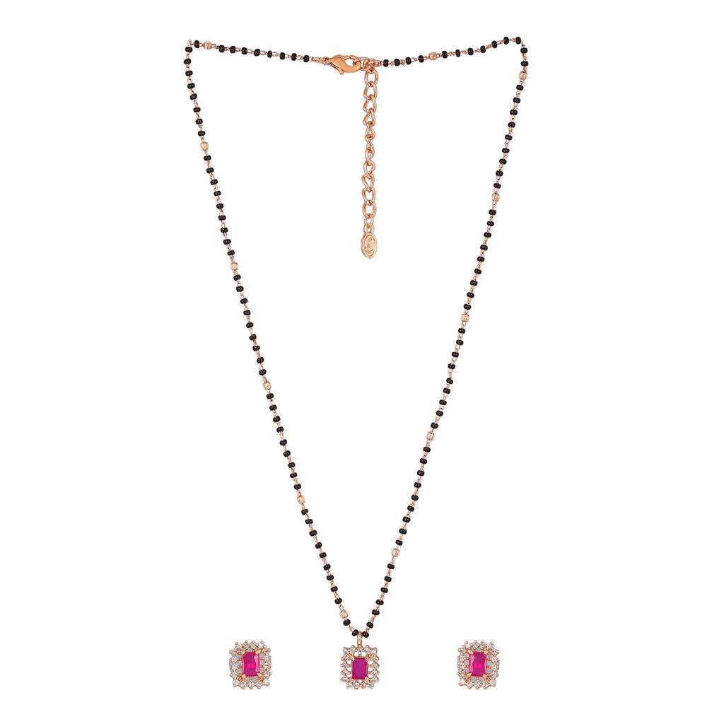 Mangalsutra Estele Rose Gold Zircon Ruby Stone Designer Necklace Set For Women