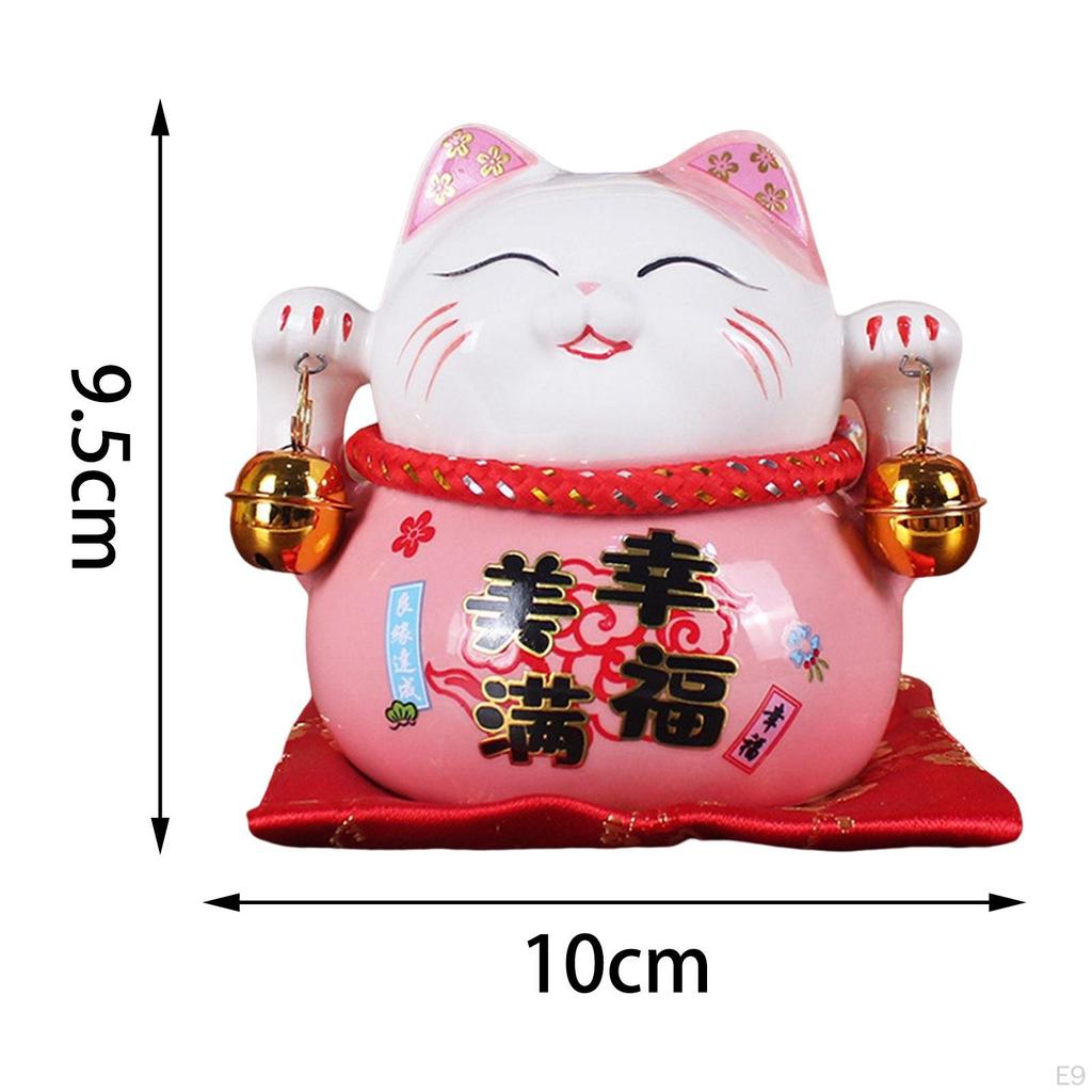 Cat Money Bank Animal Sculpture Saving Pot Jar Feng Shui Blessing Kitten Figurine with Bell