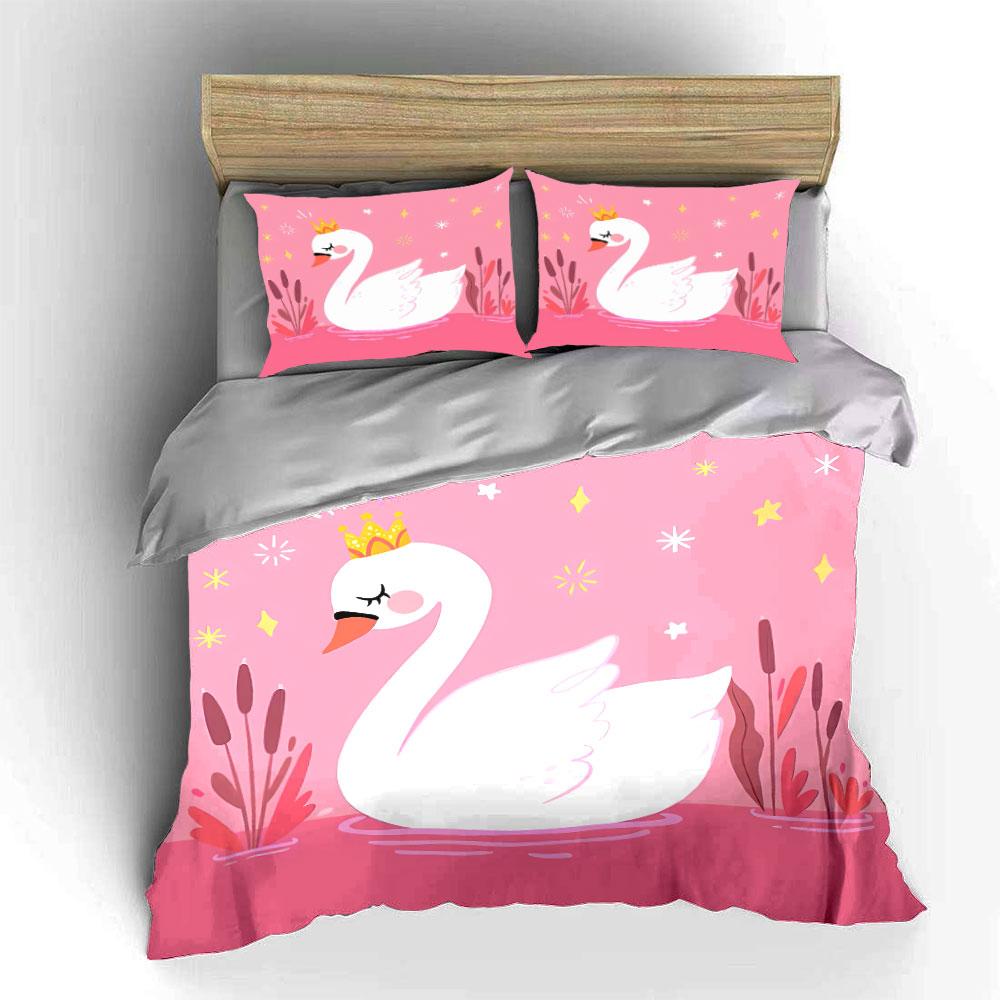 Swan Design Three-Piece Set Multiple Sizes Kid'S And Adults' Bedroom Exquisite 3Pc Bedding Set, Gift