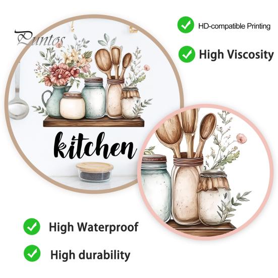 Vintage Kitchen Illustration Decals Cartoon Wall Sticker, Watercolor Decorative Decal, PVC Waterproof Art Retro Decor Mural, Removable for Cabinet