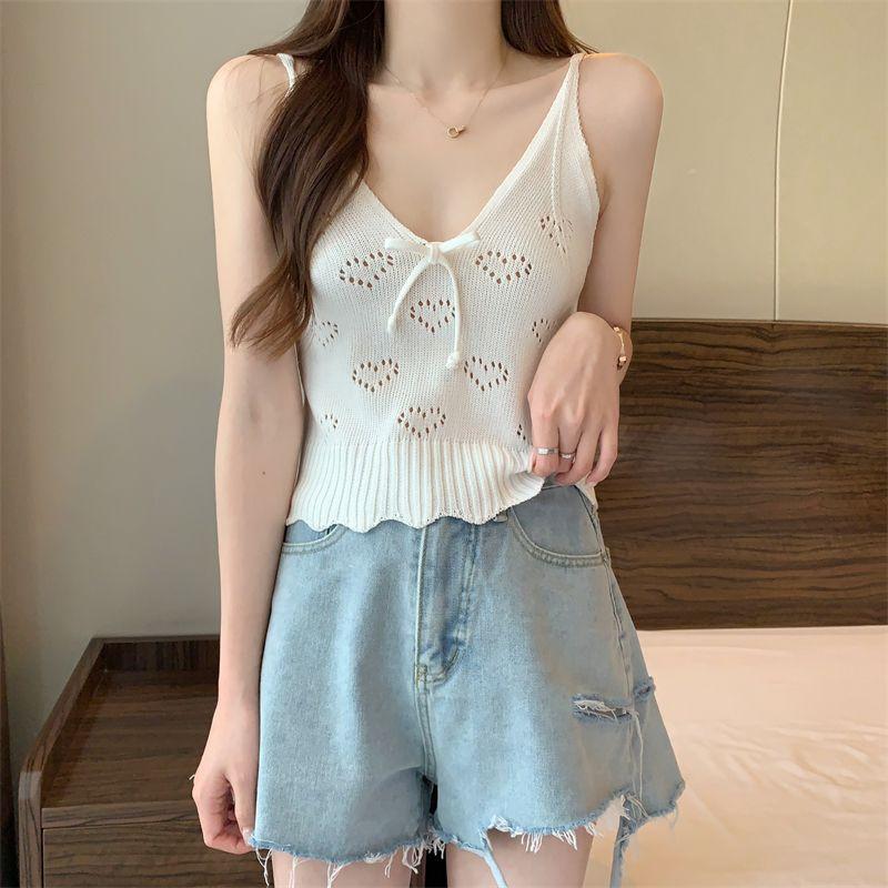 Knitted Camisole Vest Women's Summer Sleeveless Sexy Short Style Niche Interior Top Base Shirt