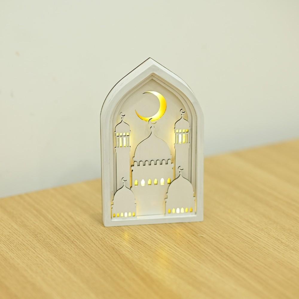 Creative Eid Desktop Ornament Moon Eid Wooden Decoration Night Light Ornament  Family Gatherings