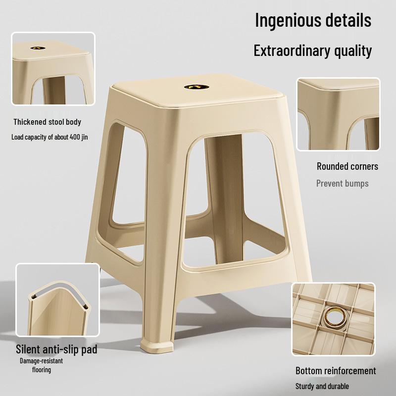 Stackable Non-Slip Sturdy Plastic Square Stool for Home, Kitchen, Dining