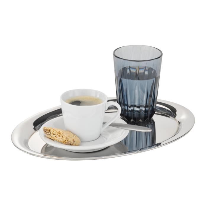 Plateau à café ovale inox brillant 29 x 22 cm - Aps
