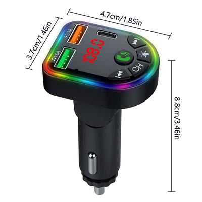 Rotatable Type C Wireless FM Transmitter Handsfree Car Kit Car MP3 Player Colorful Atmosphere Light Dual USB 3.1A Car Charger