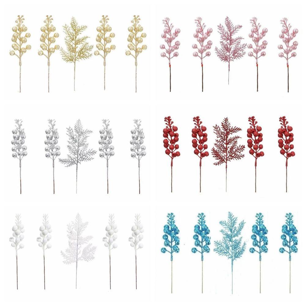 5Pcs Glitter Artificial Pine Plants Solid Color Fake Plants Wedding Holidays Decor