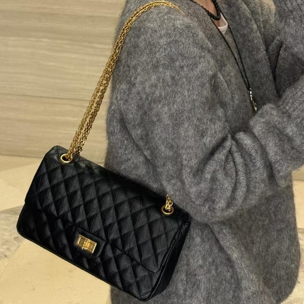 Palm Pattern Rhombus Chain Bag, First Layer Cowhide Shoulder Women's Bag, High-end Leather Messenger Small Square Bag