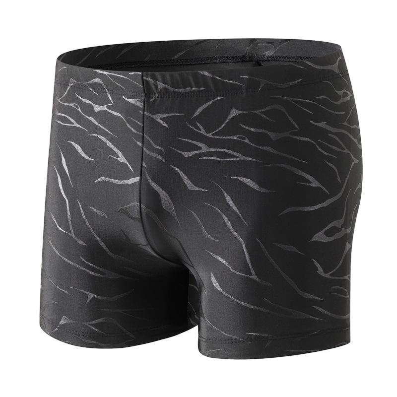 Men's Quick-Dry Sharkskin Swim Trunks - Black, Plus Size, Conservative Fit