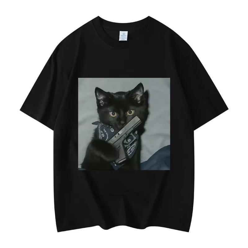 Funny Cat Gang Meme Graphic T Shirts Unisexs Womens Fashion Vintage Short Sleeve Tshirt High Quality Oversized Tshirts