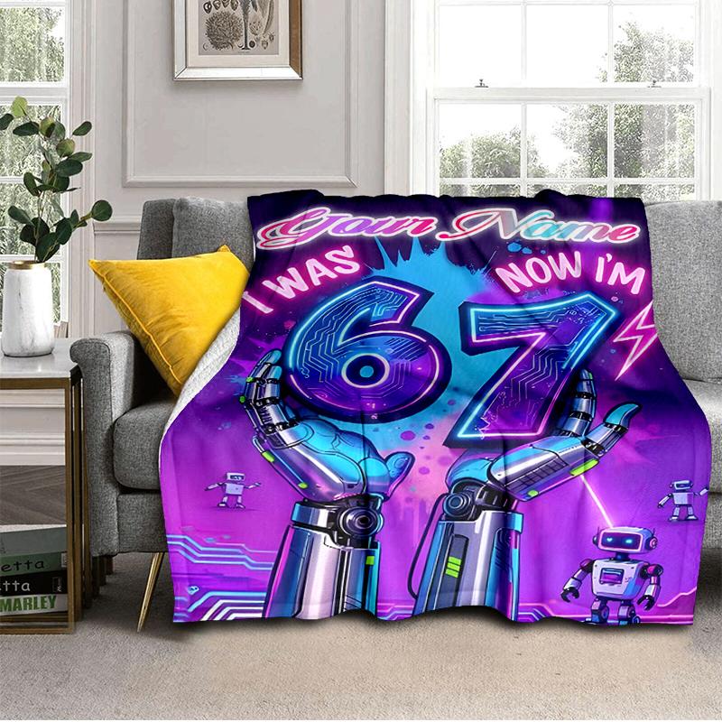 1PC Custom Name Futuristic Birthday Celebration Outdooor Flannel Blankets Throw Blanket All-Season Throw Gift Bedspread for Couch, Bed, Camping Holida