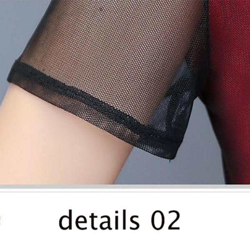 Mid-length Plus Size Printed Over-the-knee Dress Round Thin Chiffon Neck Short Sleeve Mom A-line Skirt