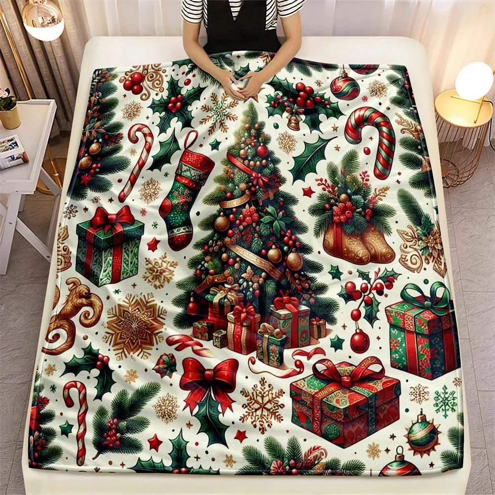 Festive Christmas Tree Design Soft Microfiber Throw Blanket – Cozy for Bed, Sofa, Camping, Picnic & Winter Holiday Decor