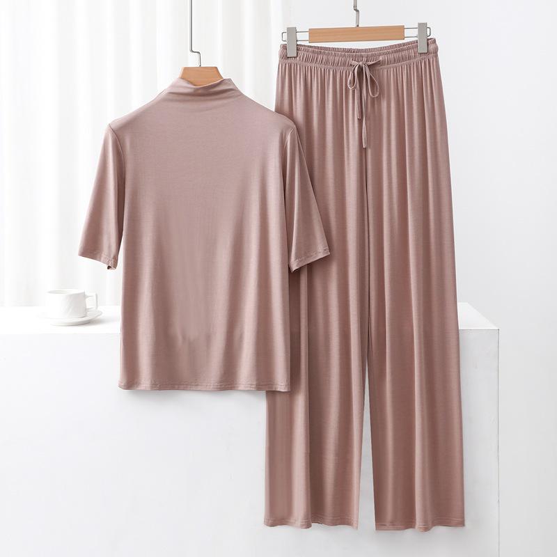Nuovo Set Stagionale in Modal con Scollo Alto, Manica Media e Pantaloni a Gamba Larga - Moda Due Pezzi Larga, Casual e Comoda
