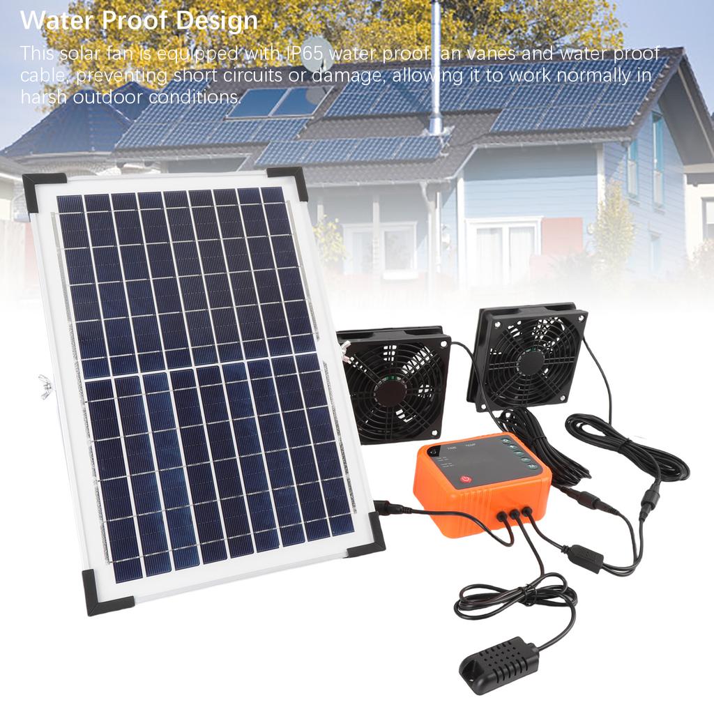 Solar Exhaust Fan Kit 10W Solar Panel Dual Ventilation Fans with 4400mAh Battery and Controller for Greenhouse Shed