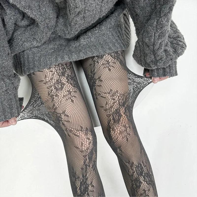 

Harajuku Black White Brown Hollowed Out Lace Mesh Pantyhose Floral Rattan Bottomed Stockings Sexy Women Tights Fashion Hosiery One Size темно-серого